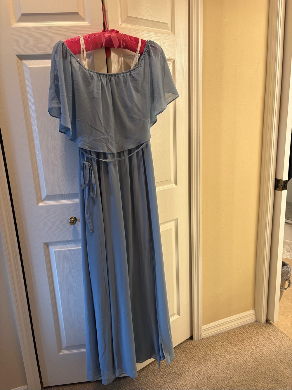 Soieblu Dusty Blue Off-Shoulder Maxi Dress